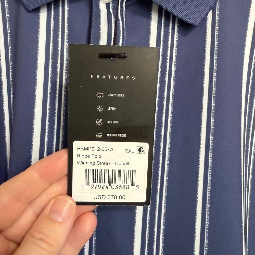 Bad Birdie Mens 2XL Blue Striped Winning Streak Short Sleeve Golf Polo Shirt NWT - Picture 8 of 9